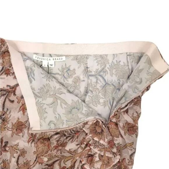 Veronica Beard Silk Midi Skirt Hazel Metallic Floral Asymmetrical Ruffle - Picture 5 of 11